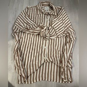 AE Go Big Oversized Shirt, Tan & White , Size Small